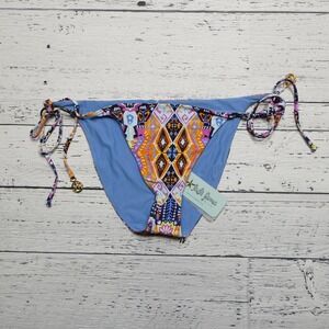 Luli Fama Bikini Bottom‎ Womens Large Lui Maracuya Full Tie Swim Boho Beachwear
